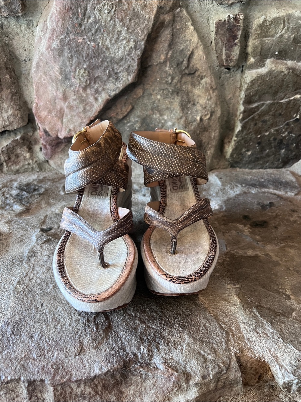 Ferragamo Rey Platform Ankle-Strap Sandal in Brown animal print - Picture 6 of 14